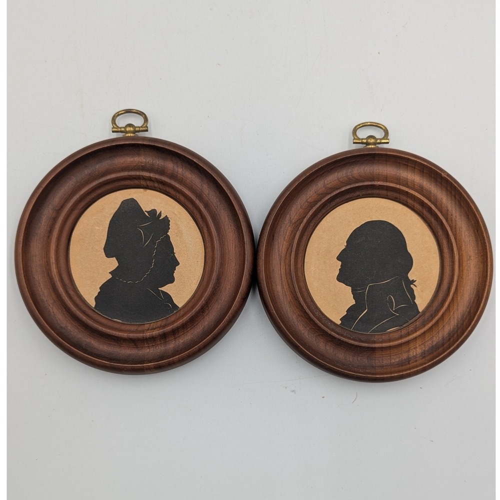 W.T. Grant Silhouette Wall Art Brown Walnut George Martha Washington Set 4.75"